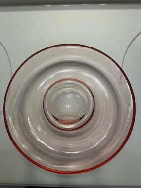 Crown Corning Dutchess Chip N’ Dip Bowl Pink Glass 11” Heavy